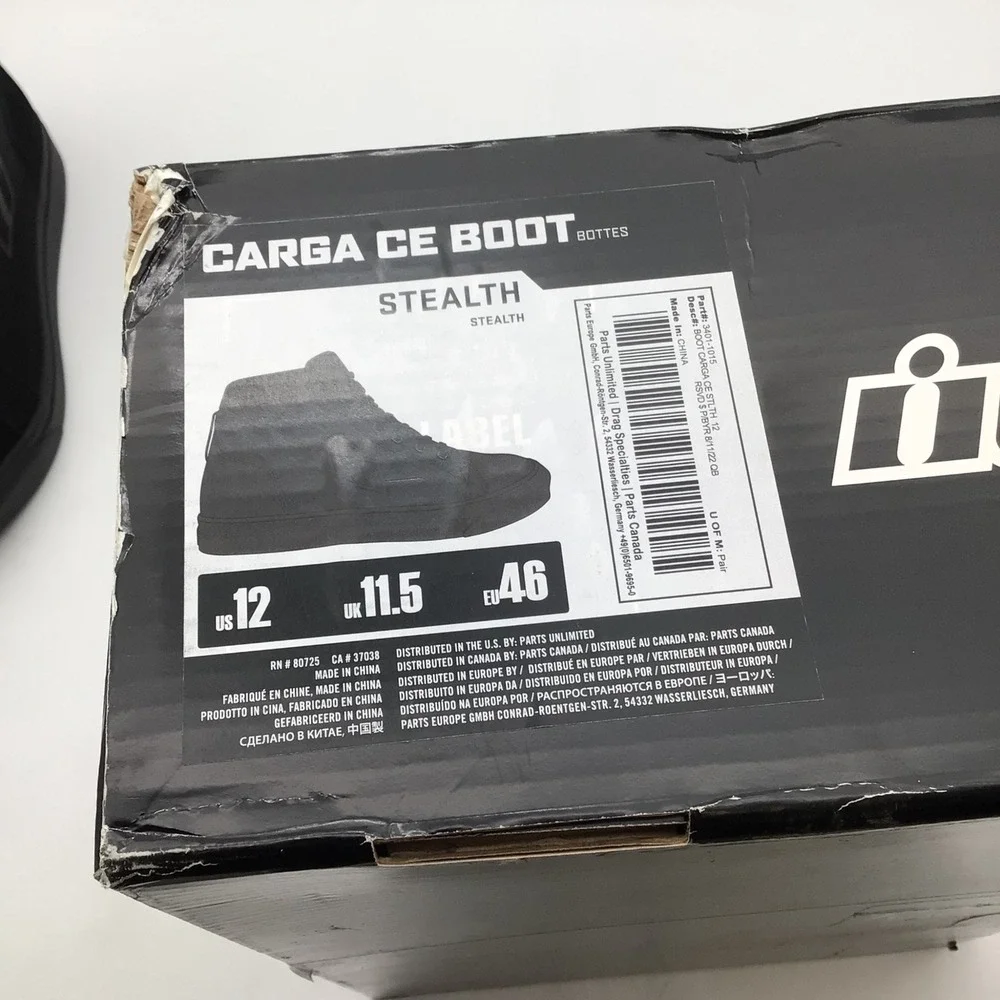 ICON‎ Mens Stealth Carga CE Black Textile Motorcycle Riding Boots Size 12 NEW